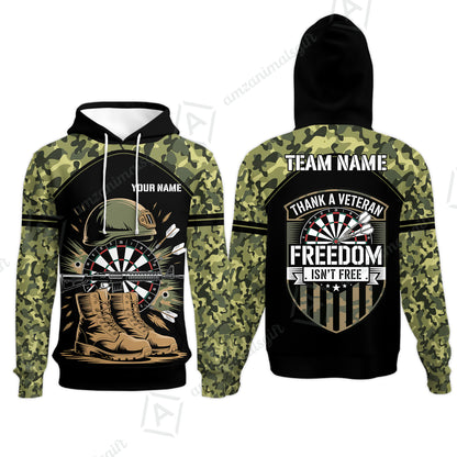 Custom Military Green Camouflage Dartboard Collar Quater-Zip Jersey Team Shirts, Customized Name Team Name Darts Team Jerseys Uniform