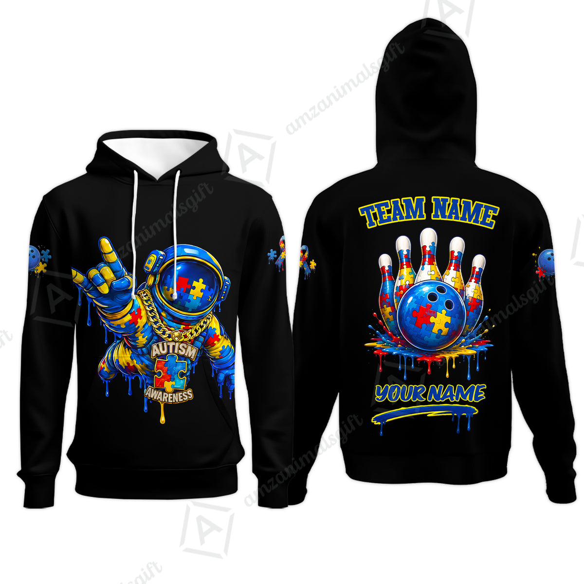 Customized Rainbow Puzzle Astronaut Awareness Bowling Jersey, Custom Name And Team Name For Bowlers