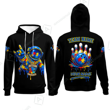 Customized Rainbow Puzzle Astronaut Awareness Bowling Jersey, Custom Name And Team Name For Bowlers