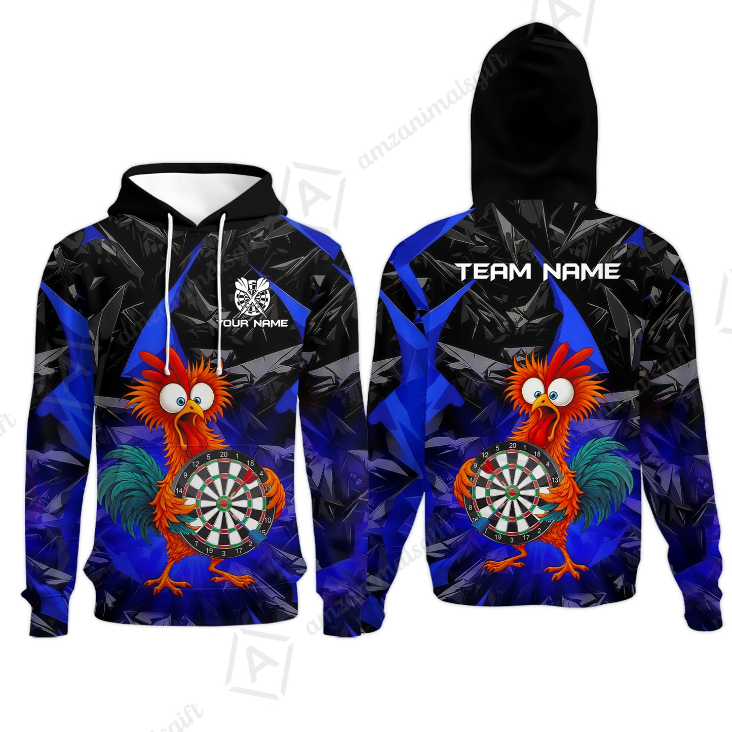Custom Darts Team Jersey, Personalized Funky Rooster Dart Shirt For Players With Name & Team Name