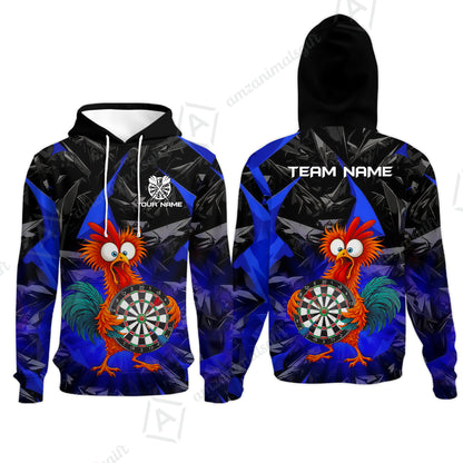 Custom Darts Team Jersey, Personalized Funky Rooster Dart Shirt For Players With Name & Team Name
