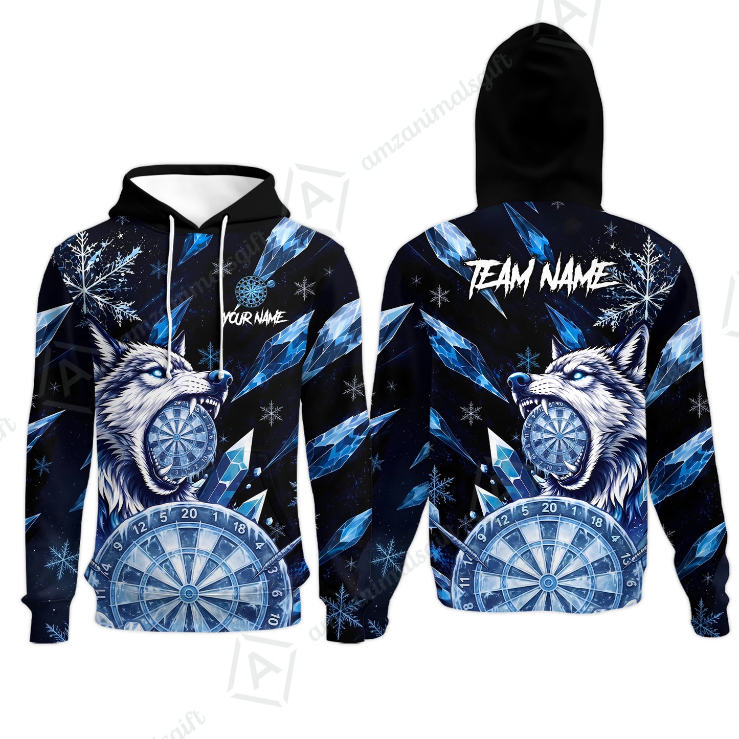 Customized Ice Wolf Crystal Winter Mascot Darts Jersey, Personalized Name And Team Name For Players