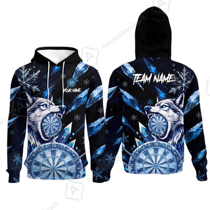Customized Ice Wolf Crystal Winter Mascot Darts Jersey, Personalized Name And Team Name For Players