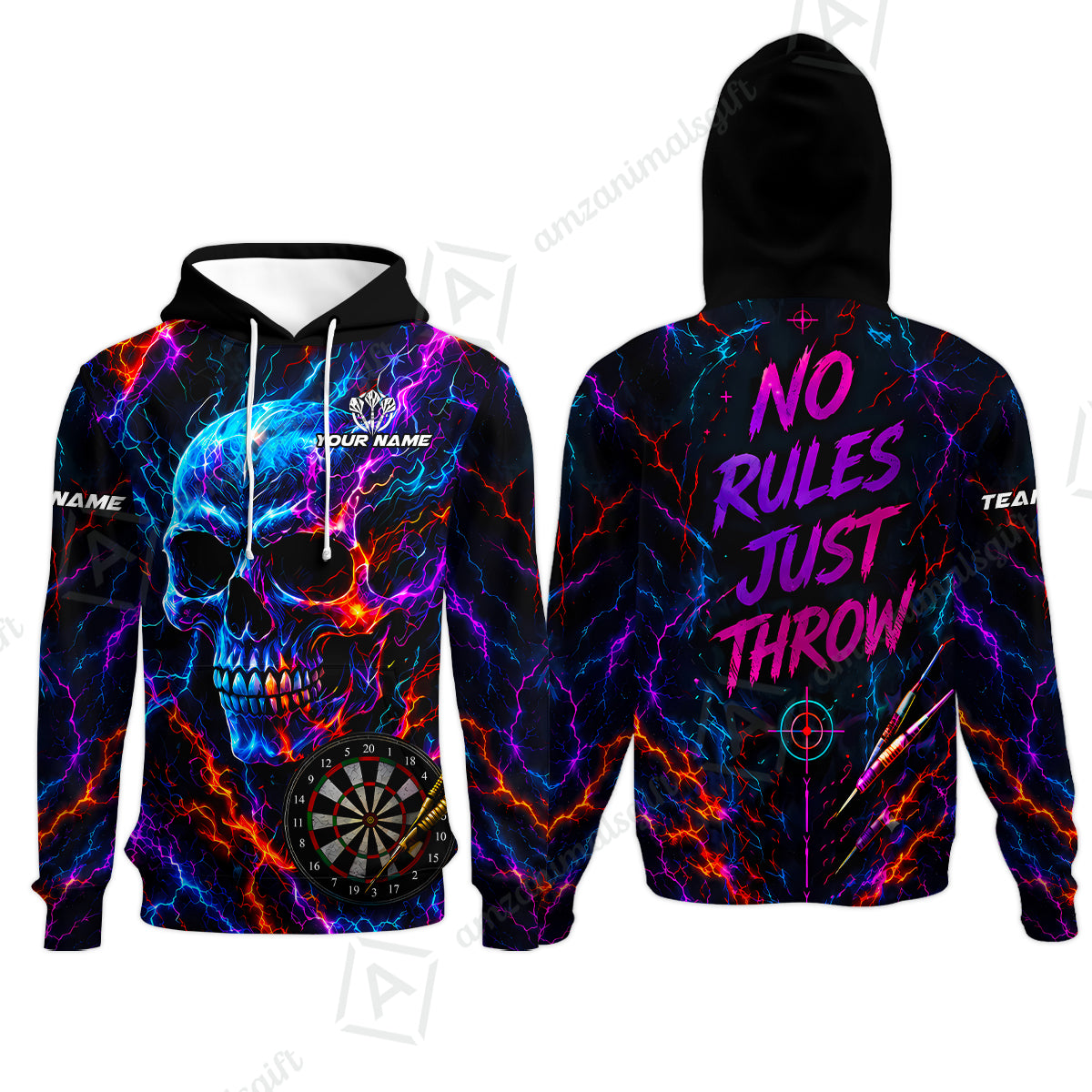 Customized Neon Skull - No Rules Just Throw Darts Jersey, Personalized Name And Team Name For Players