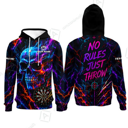 Customized Neon Skull - No Rules Just Throw Darts Jersey, Personalized Name And Team Name For Players