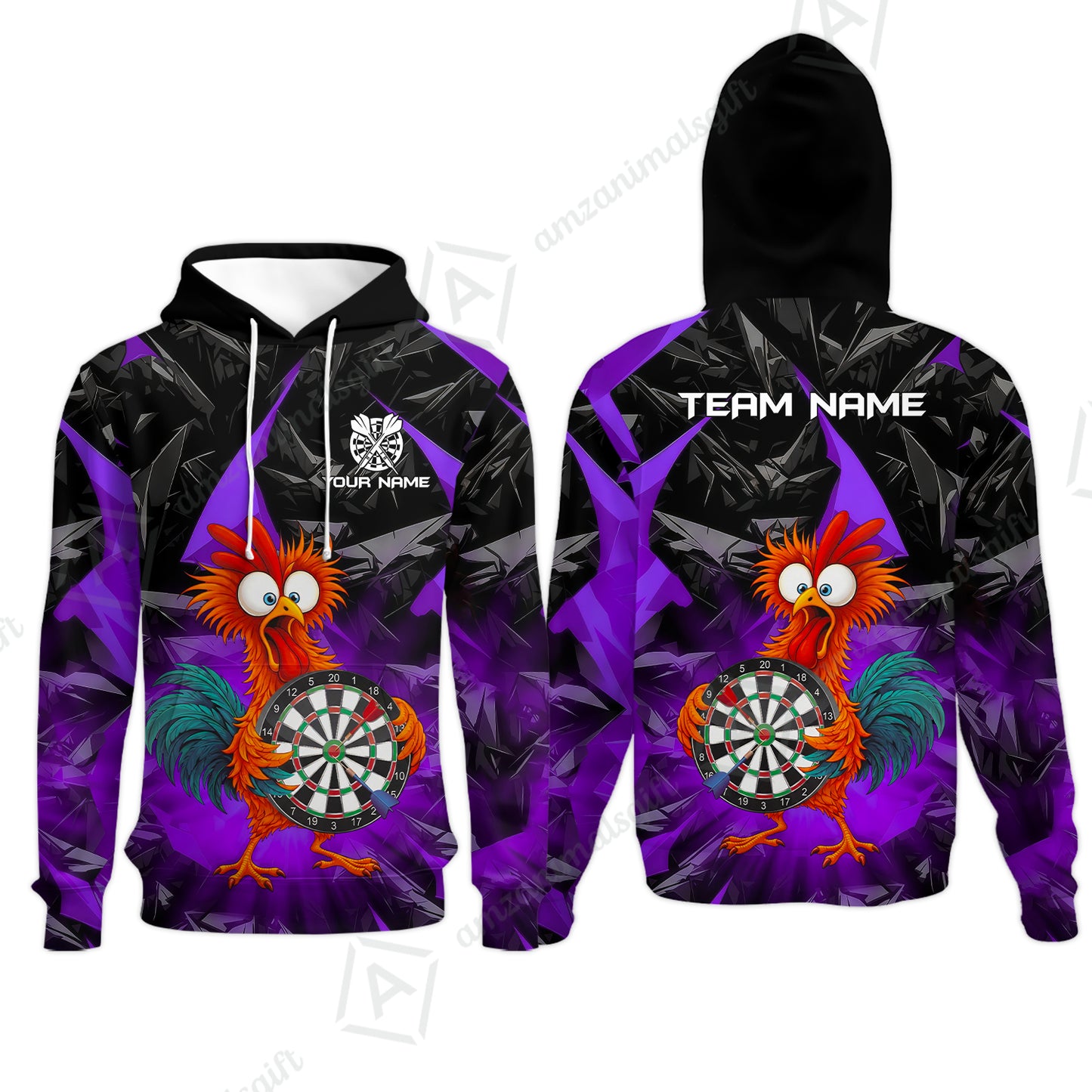 Custom Darts Team Jersey, Personalized Funky Rooster Dart Shirt For Players With Name & Team Name