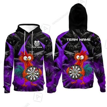Custom Darts Team Jersey, Personalized Funky Rooster Dart Shirt For Players With Name & Team Name