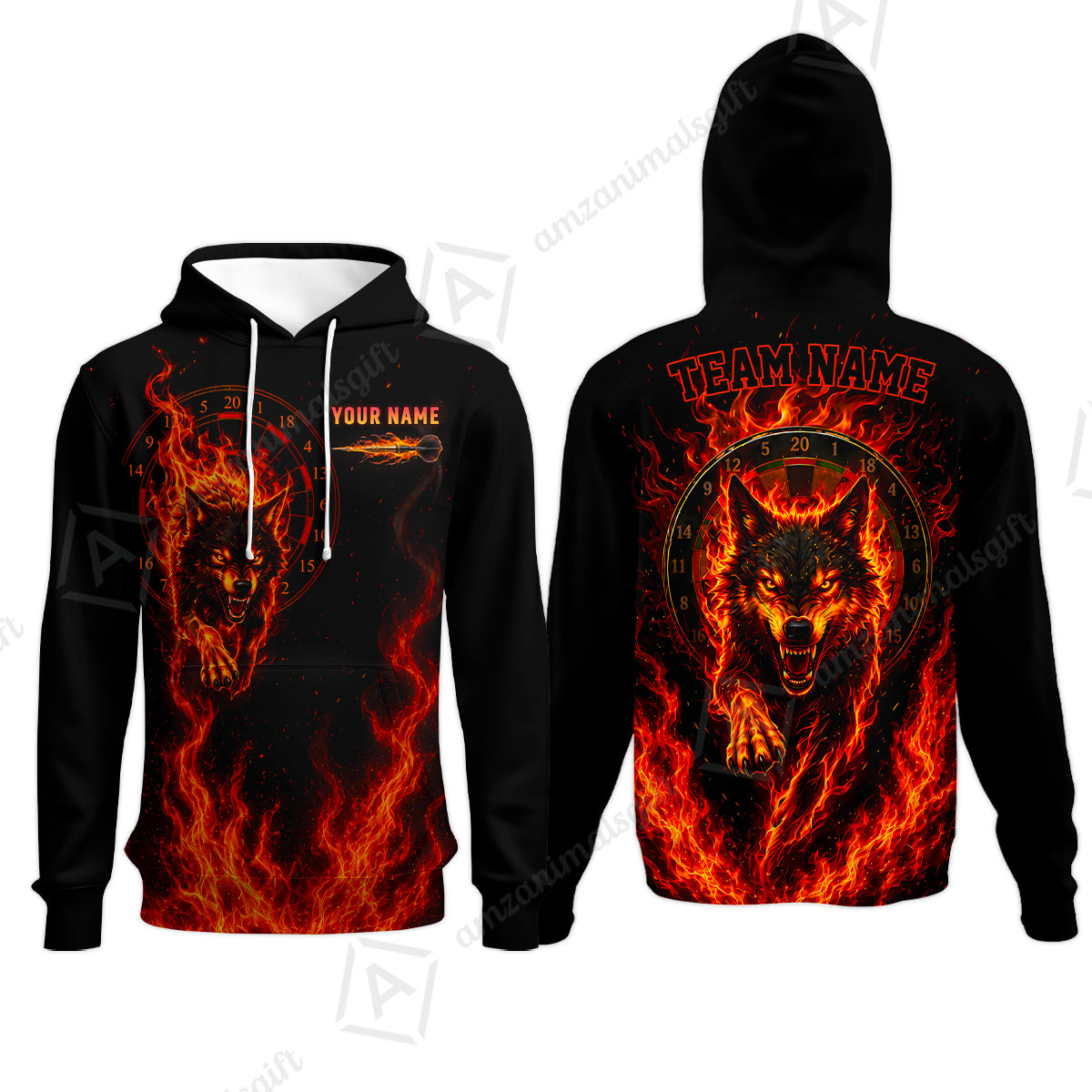 Customized Fire Wolf Dartboard Multicolor Darts Jersey, Personalized Name And Team Name For Players