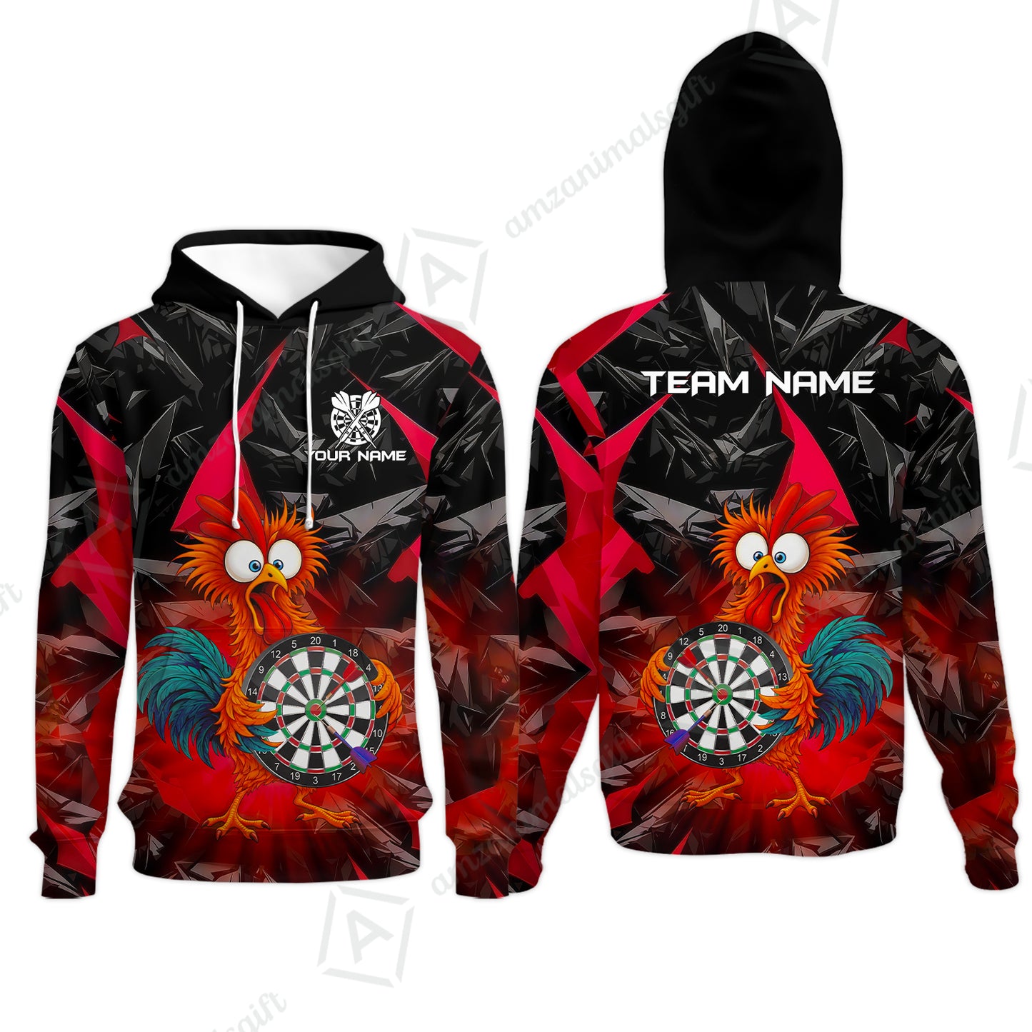 Custom Darts Team Jersey, Personalized Funky Rooster Dart Shirt For Players With Name & Team Name
