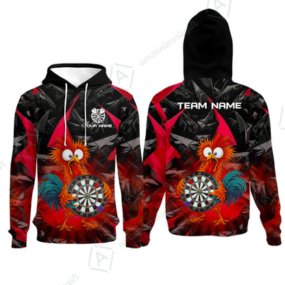 Custom Darts Team Jersey, Personalized Funky Rooster Dart Shirt For Players With Name & Team Name