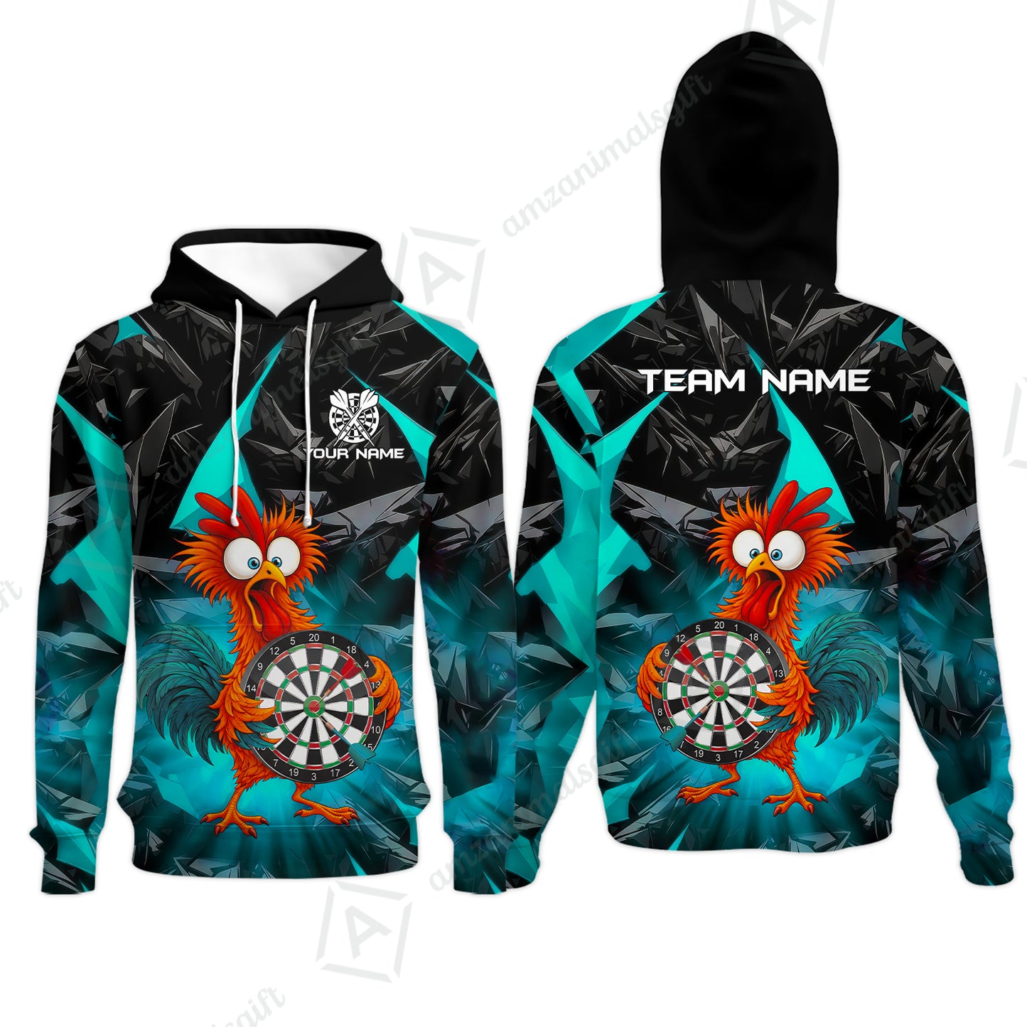 Custom Darts Team Jersey, Personalized Funky Rooster Dart Shirt For Players With Name & Team Name