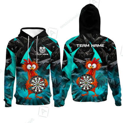 Custom Darts Team Jersey, Personalized Funky Rooster Dart Shirt For Players With Name & Team Name