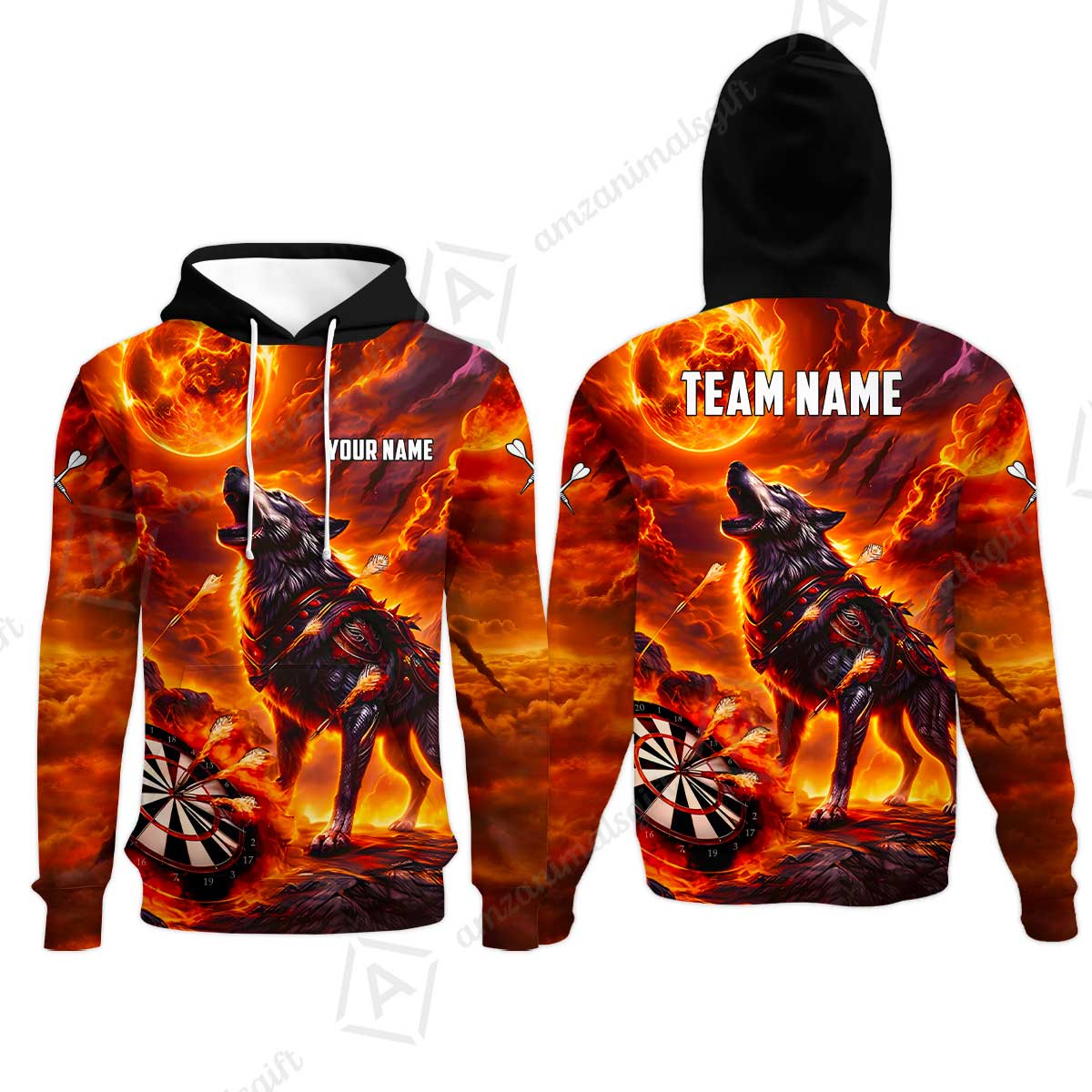 Custom Darts Team Jersey, Personalized Flaming Wolf Jersey Shirt For Players With Name & Team Name