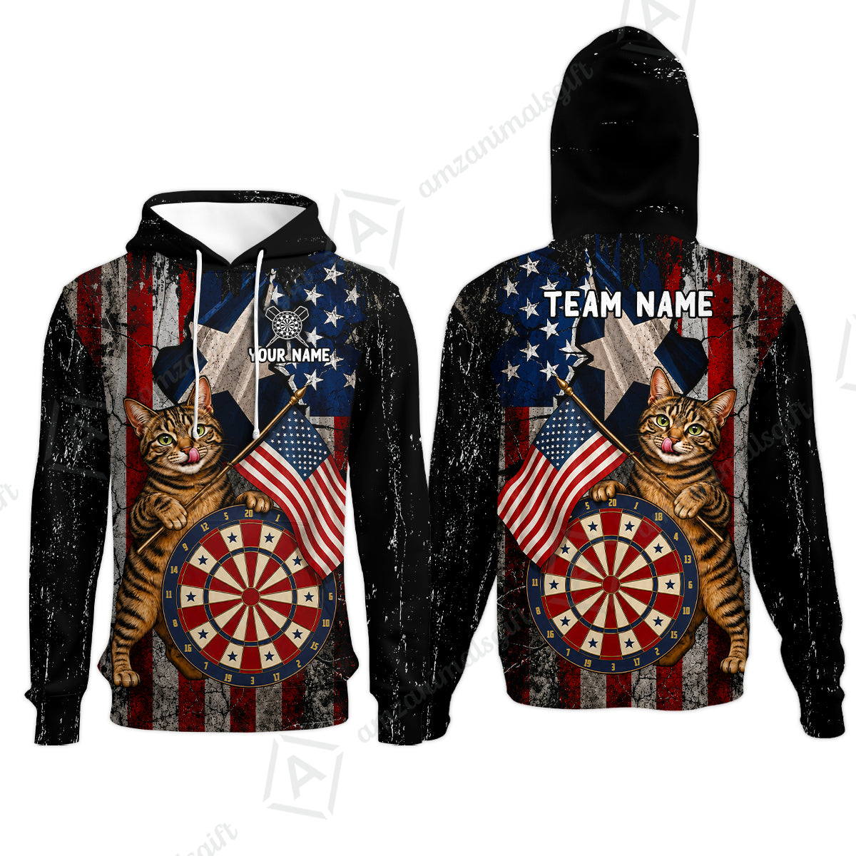 Custom Dart Jersey Team Shirt For Players, American Flag and Alley Cats, Personalize Name and Team Name