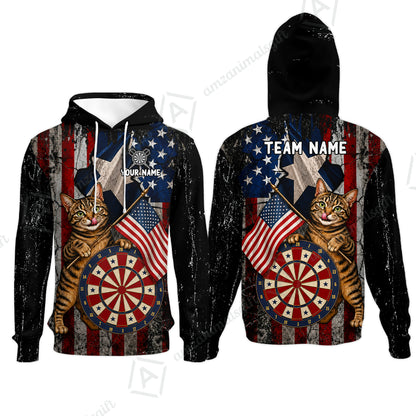 Custom Dart Jersey Team Shirt For Players, American Flag and Alley Cats, Personalize Name and Team Name
