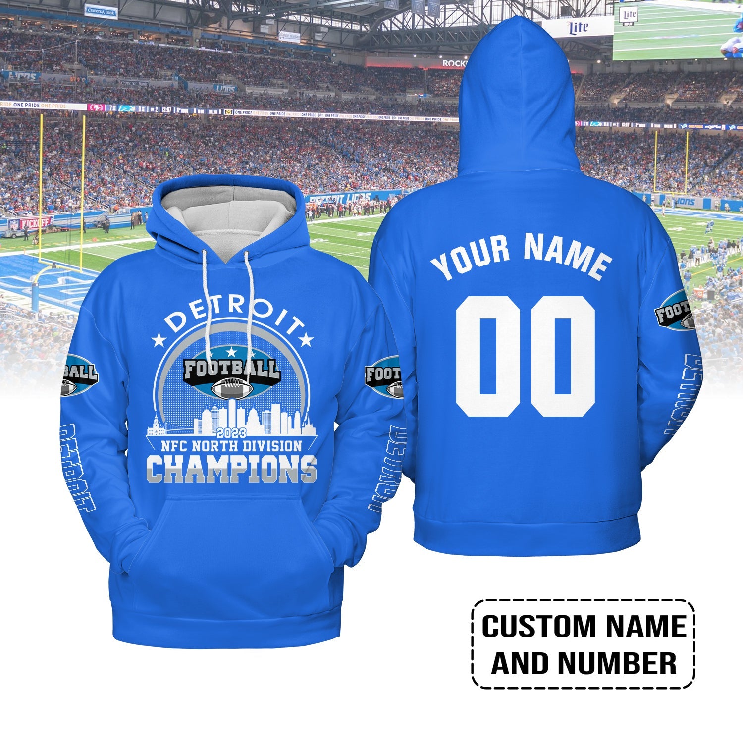 Detroit Football 2023 NFC North Champions Skyline Custom Hoodie T-Shirts, Conquered The North Champs Custom Shirt, Detroit Football Fan Gifts
