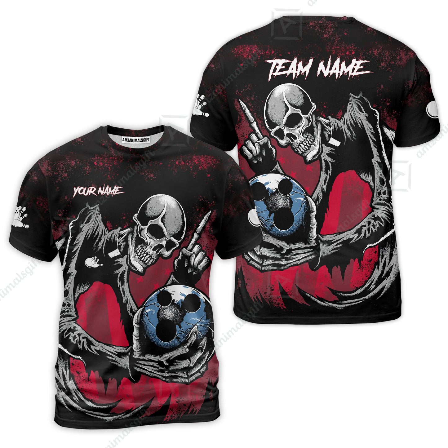 Customized Bowling Team Men Polo Shirt , Horrified Skull Bowling Ball Halloween Style Uniform Shirt, Jersey For Bowlers