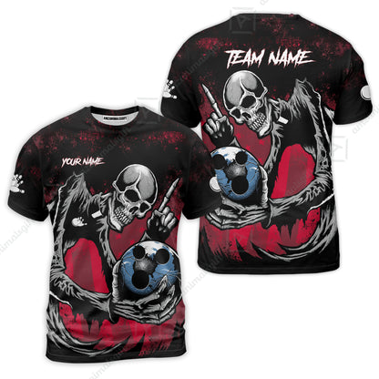Customized Bowling Team Men Polo Shirt , Horrified Skull Bowling Ball Halloween Style Uniform Shirt, Jersey For Bowlers