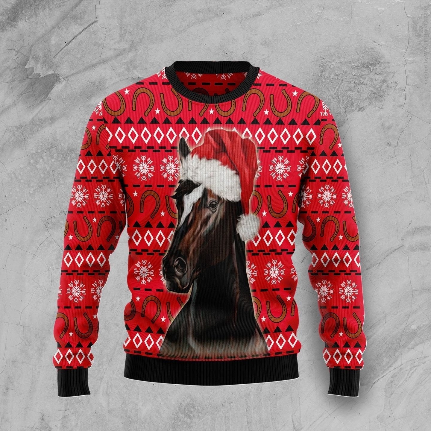 Horse And Horseshoe Pattern Ugly Christmas Sweater, Perfect Outfit For Christmas, Winter, New Year Of Horse Lovers