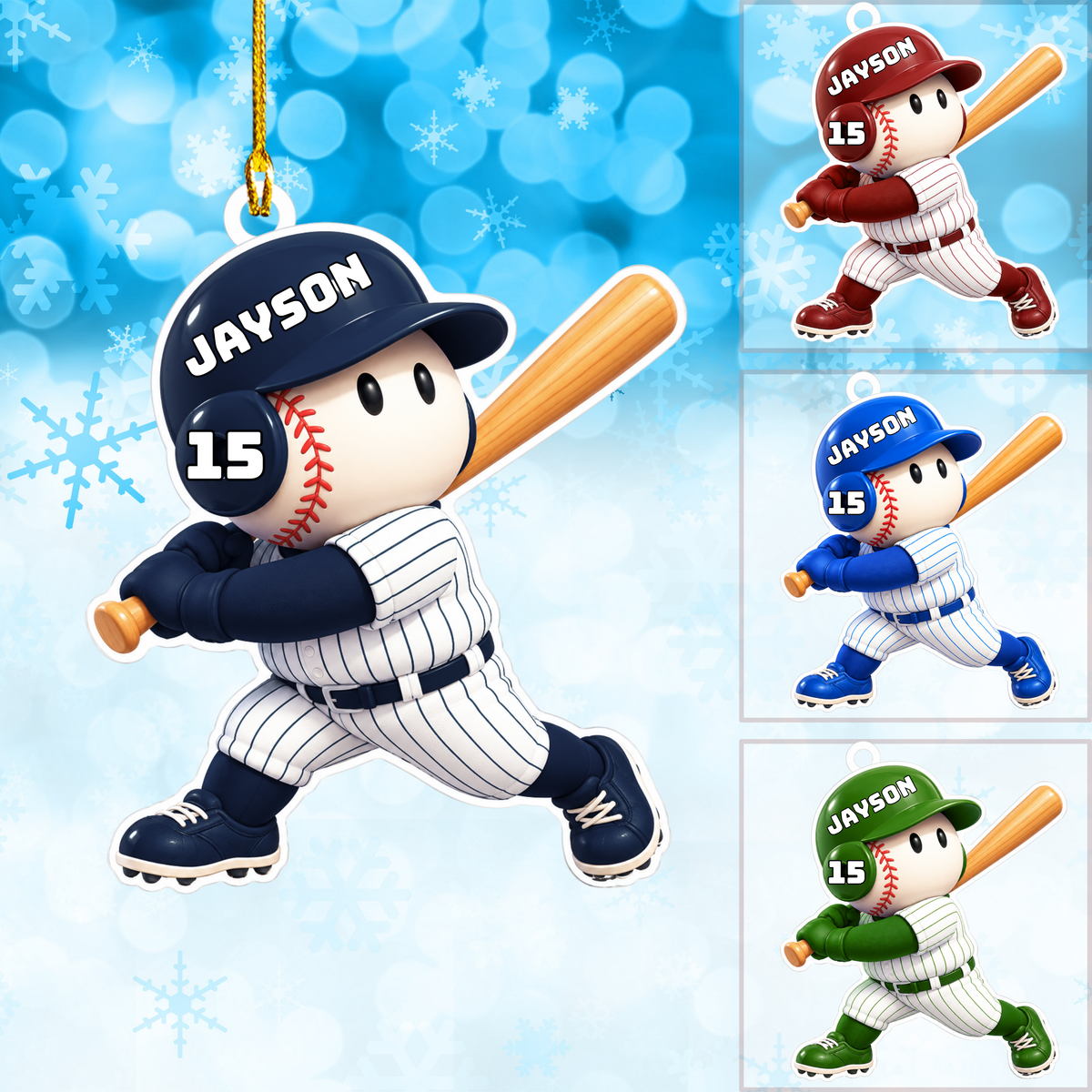 Personalized Baseball Christmas Flat Printed Acrylic Ornament, Baseball Mascot Player, Custom Ornament Christmas Gift, Keychain Baseball, Car Ornament Baseball