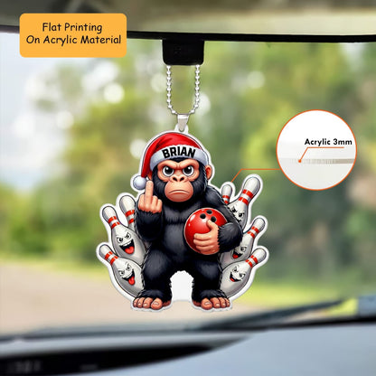 Personalized Bowling Christmas Ornament, Naughty Monkey With Bowling, Custom Ornament Christmas Gift, Keychain Bowling, Car Ornament Bowling