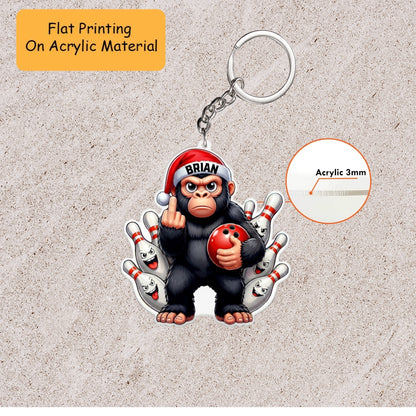 Personalized Bowling Christmas Ornament, Naughty Monkey With Bowling, Custom Ornament Christmas Gift, Keychain Bowling, Car Ornament Bowling