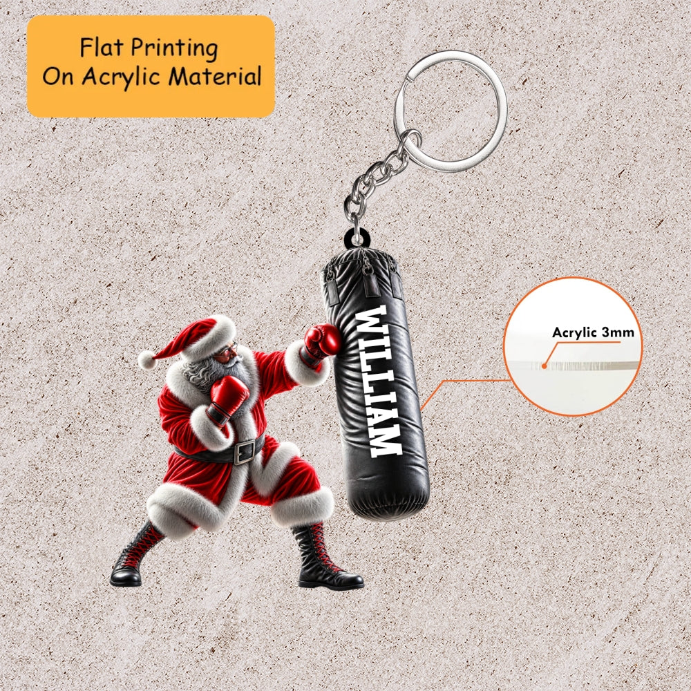 Personalized Christmas Boxing Ornament, Santa Boxing Christmas, Custom Ornament Christmas Gift, Keychain Boxing Christmas, Car Ornament Boxing Christmas