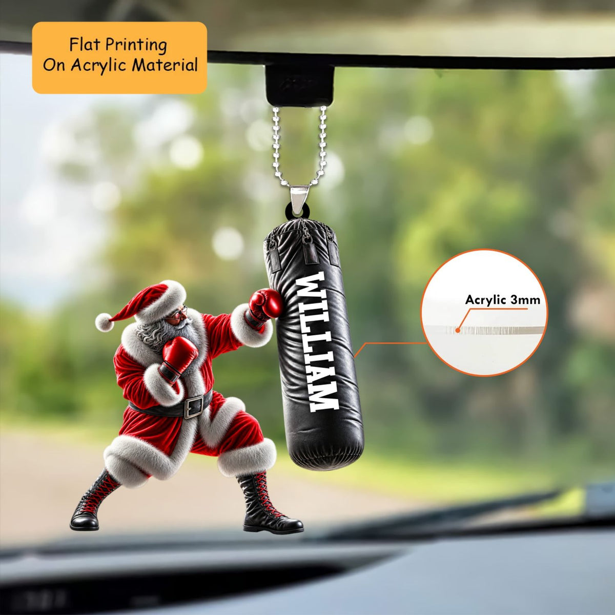 Personalized Christmas Boxing Ornament, Santa Boxing Christmas, Custom Ornament Christmas Gift, Keychain Boxing Christmas, Car Ornament Boxing Christmas
