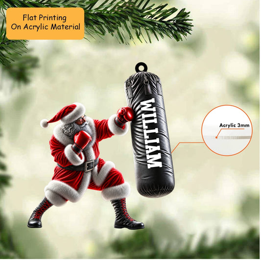 Personalized Christmas Boxing Ornament, Santa Boxing Christmas, Custom Ornament Christmas Gift, Keychain Boxing Christmas, Car Ornament Boxing Christmas