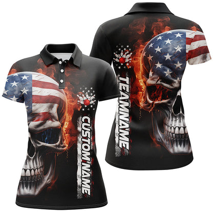 Bowling Customized Jersey Patriotic Shirt Skull American Flag Bowling Tenpin Quarter Zip Shirt For Bowlers, Bowling Team
