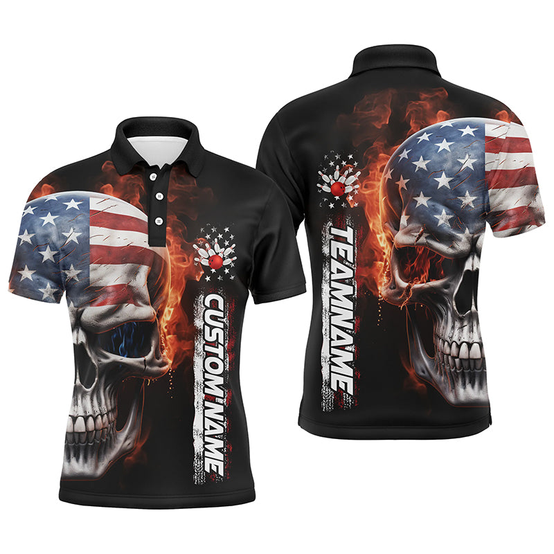 Bowling Customized Jersey Patriotic Shirt Skull American Flag Bowling Tenpin Quarter Zip Shirt For Bowlers, Bowling Team