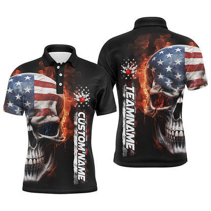Bowling Customized Jersey Patriotic Shirt Skull American Flag Bowling Tenpin Quarter Zip Shirt For Bowlers, Bowling Team