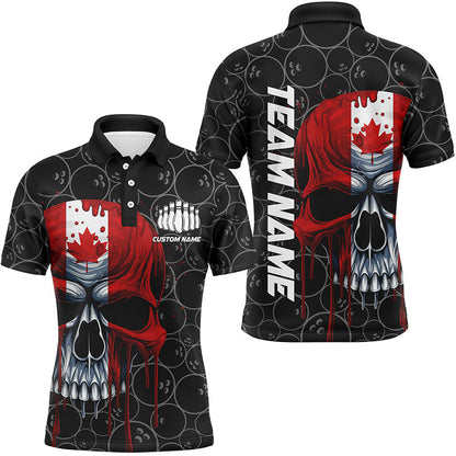 Customized Bowling Polo, Canadian Flag Skull Bowling Custom Name And Team Shirt