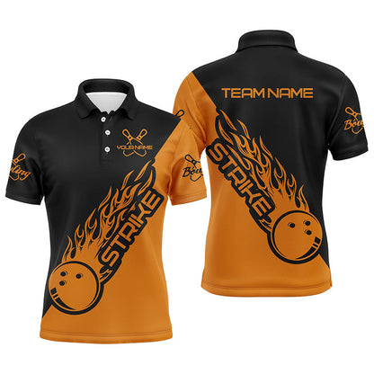 Bowling Customized Jersey Black Orange Shirt Strike Ball Bowling Tenpin Quarter Zip Shirt For Bowlers, Bowling Team