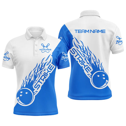 Bowling Customized Jersey White Blue Shirt Strike Ball Bowling Tenpin Quarter Zip Shirt For Bowlers, Bowling Team