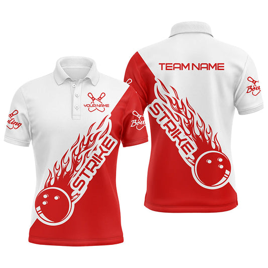 Bowling Customized Jersey Polo White Red Shirt Strike Ball Bowling Tenpin Quarter Zip Shirt For Bowlers, Bowling Team