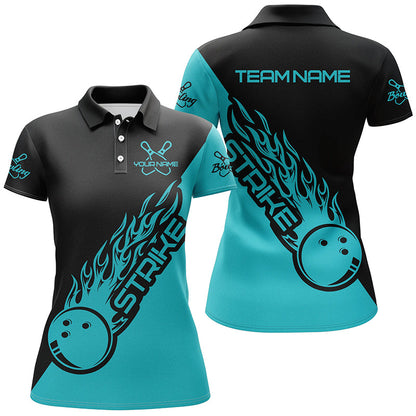 Bowling Customized Jersey Black Turquoise Shirt Strike Ball Bowling Tenpin Quarter Zip Shirt For Bowlers, Bowling Team