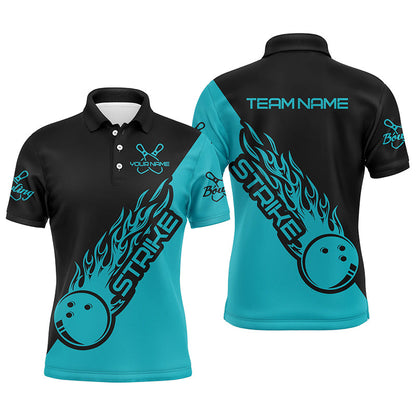 Bowling Customized Jersey Black Turquoise Shirt Strike Ball Bowling Tenpin Quarter Zip Shirt For Bowlers, Bowling Team