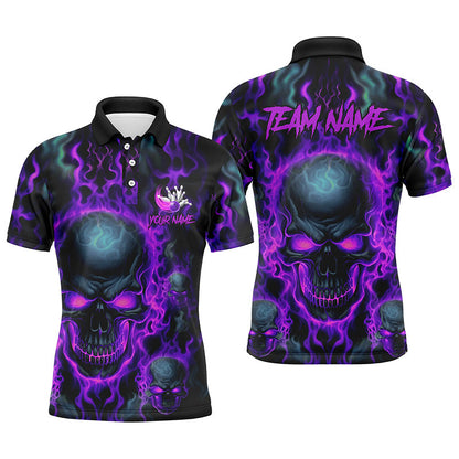 Bowling Customized Jersey Shirt Purple Flame Skull Bowling Tenpin Quarter Zip Shirt, Outfit For Bowlers, Bowling Team