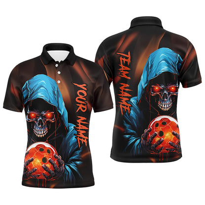 Customized Bowling Polo, Grim Reaper Skull Bowling Jerseys Bowler Outfit Custom Name And Team Name Shirt