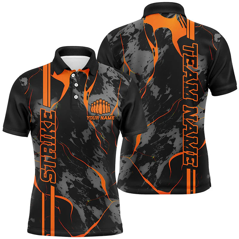 Custom Orange Strike Bowling Shirts Men Polo Orange Camo Bowling Team Jerseys