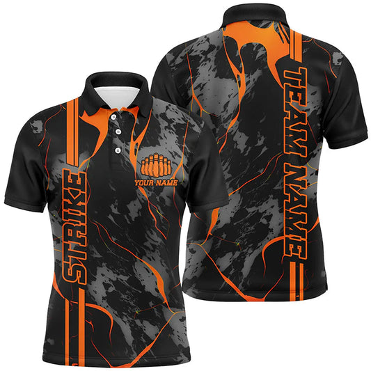 Custom Orange Strike Bowling Shirts Men Polo Orange Camo Bowling Team Jerseys