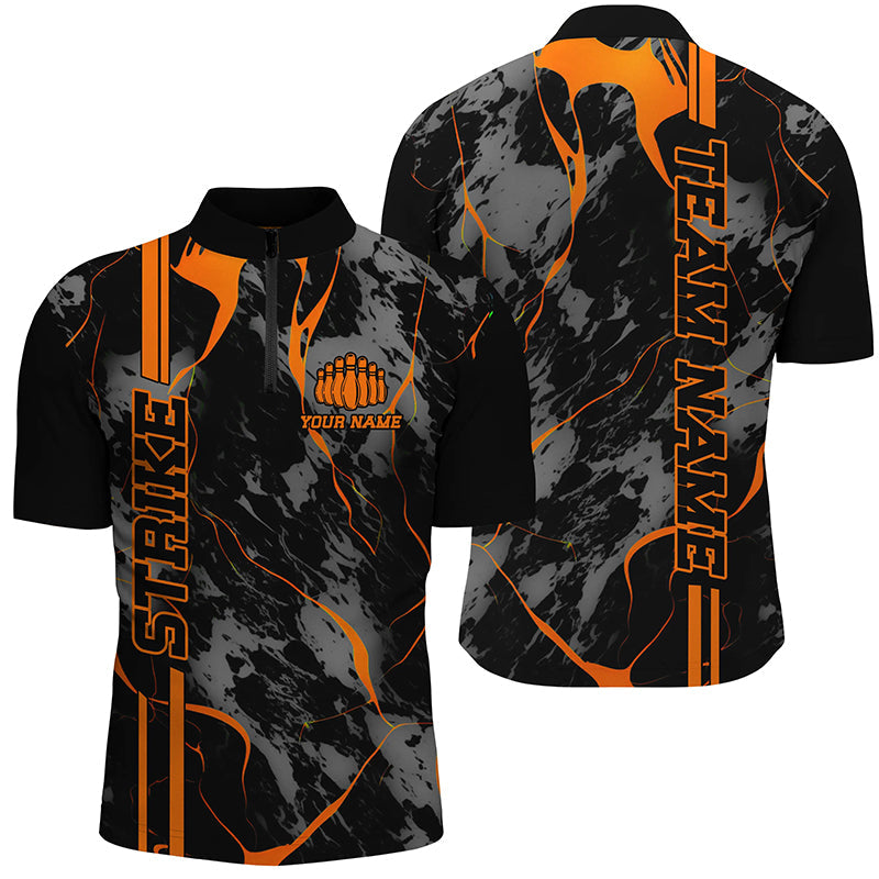 Bowling Custom Jersey Orange Shirt Grey Camo Pattern Strike Bowling Tenpin Quarter Zip Shirt For Bowlers, Bowling Team