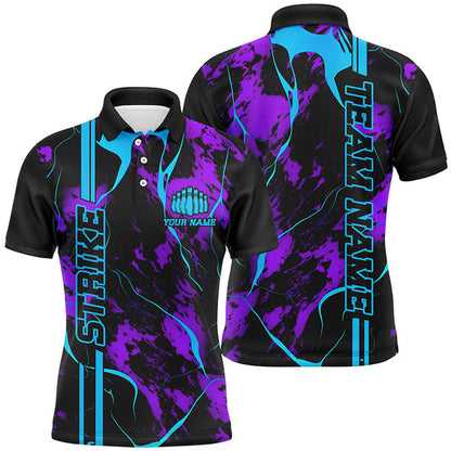 Bowling Customized Jersey Purple Camo Pattern Shirt Strike Bowling Tenpin Quarter Zip Shirt For Bowlers, Bowling Team