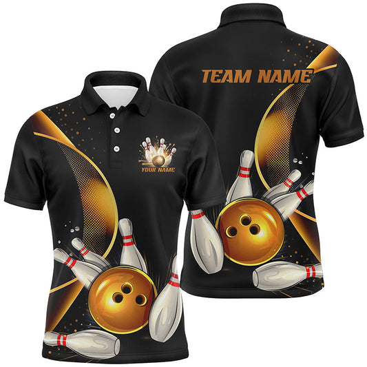 Customized Bowling Polo, Custom Black And Gold Bowling Team Shirts For Men And Women, Unisex Bowling League Jerseys Polo Shirts