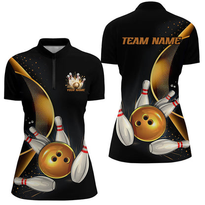 Customized Bowling Polo, Custom Black And Gold Bowling Team Shirts For Men And Women, Unisex Bowling League Jerseys Polo Shirts