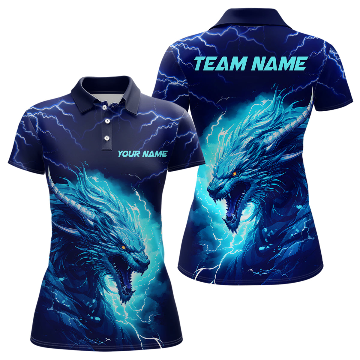 Bowling Customized Jersey Shirt Navy Blue Lightning Thunder Dragon Quarter Zip Bowling Shirt For Bowlers, Bowling Team