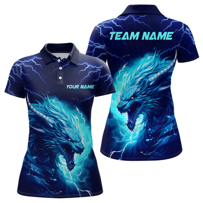 Bowling Customized Jersey Shirt Navy Blue Lightning Thunder Dragon Quarter Zip Bowling Shirt For Bowlers, Bowling Team