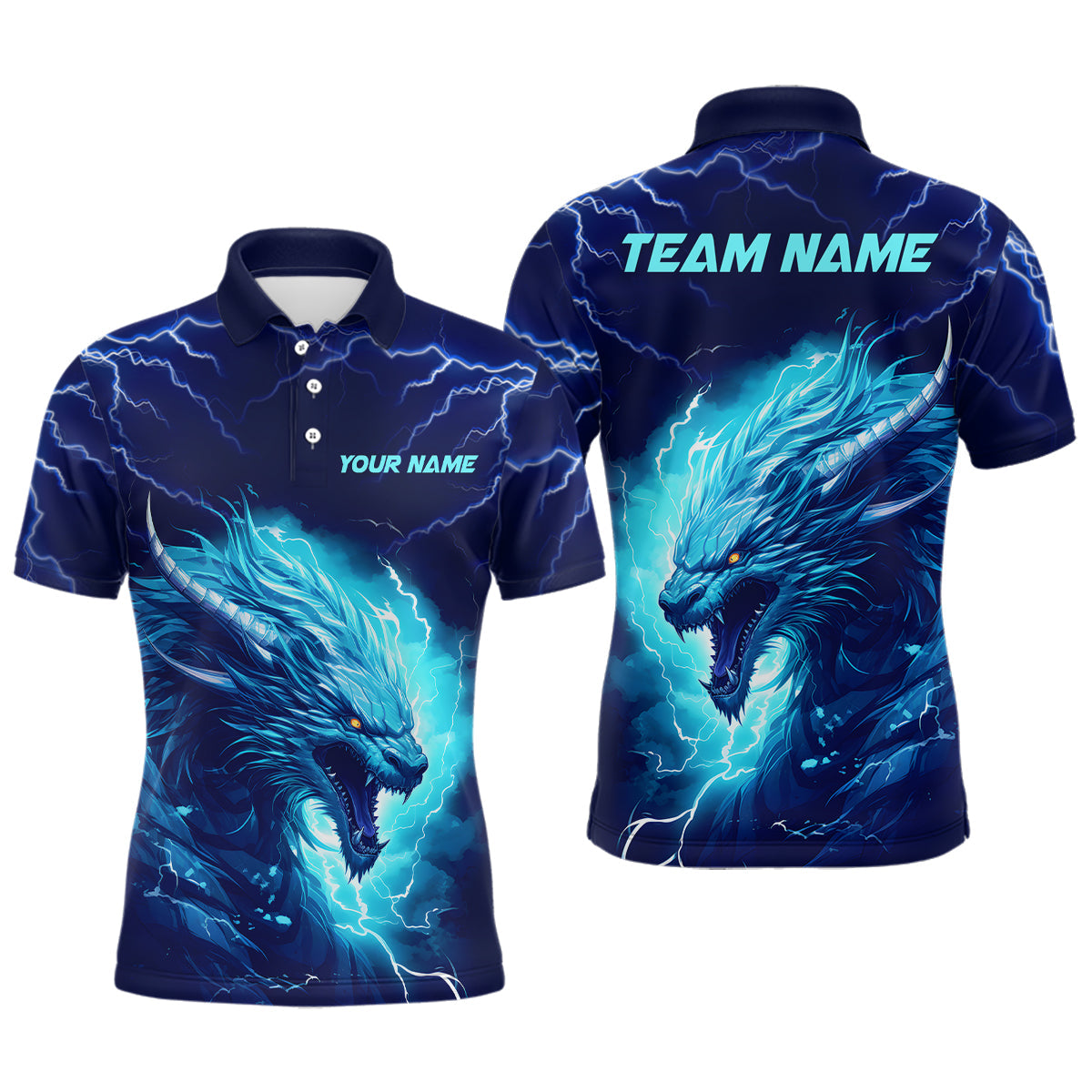 Bowling Customized Jersey Shirt Navy Blue Lightning Thunder Dragon Quarter Zip Bowling Shirt For Bowlers, Bowling Team