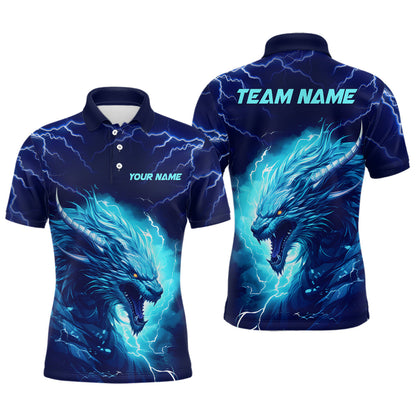 Bowling Customized Jersey Shirt Navy Blue Lightning Thunder Dragon Quarter Zip Bowling Shirt For Bowlers, Bowling Team